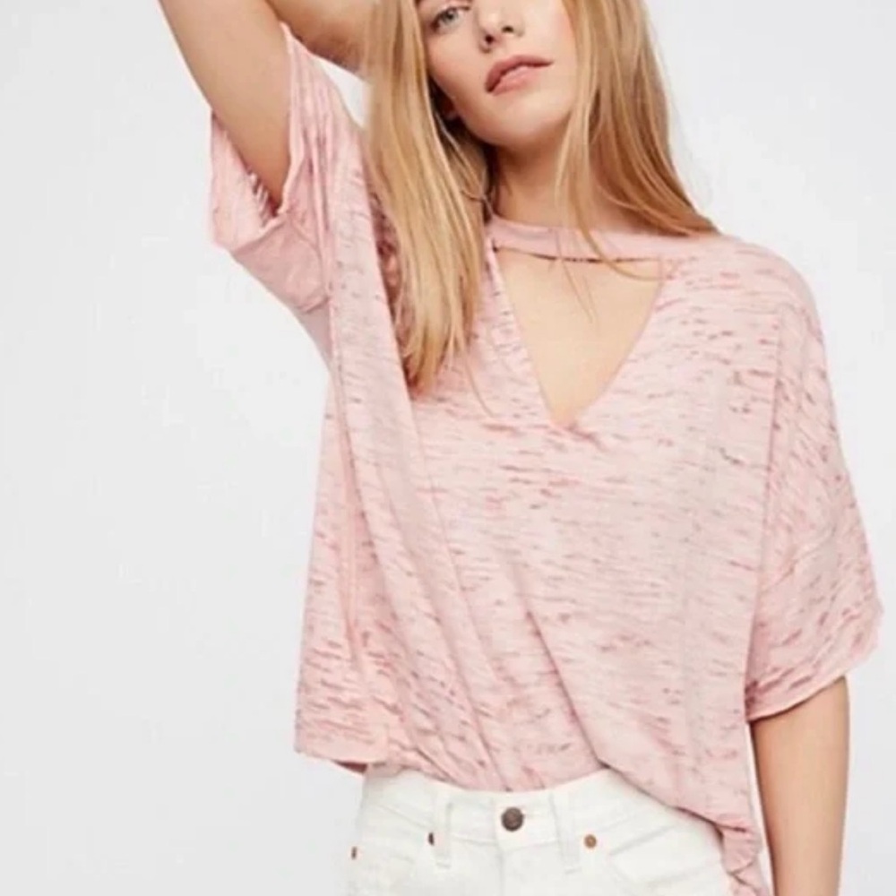 We The Free Blush Pink Cutout Short Sleeve Tee‎